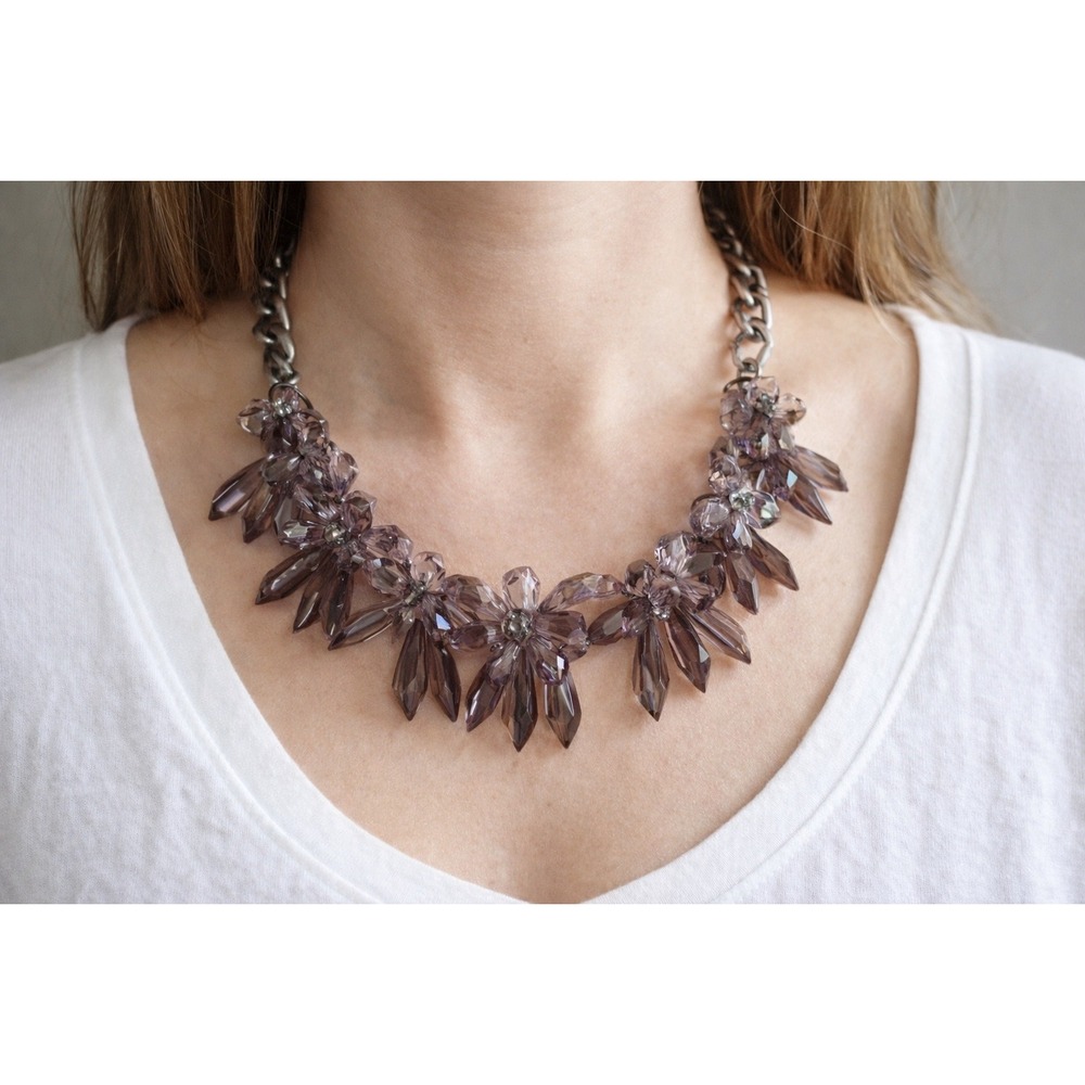 Statement Necklace Crystal Floral Cluster Faceted Beads Bridal Wedding